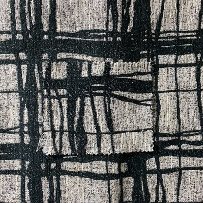 Squared Abstract Pattern In Black Beige Chenille Furnishing Curtain Upholstery Fabric JO-993 - Roman Blinds