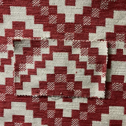 Red Cream Colour Cubed Chevron Pattern Furnishing Fabric JO-1078 - Made To Measure Curtains