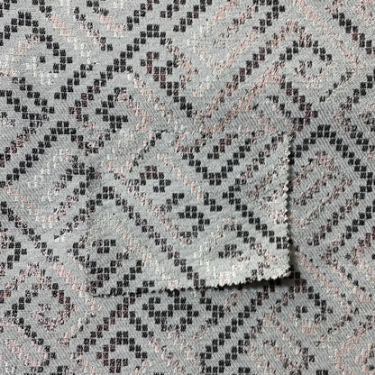 Shine Tone Grey Pink Colour Geometric Pattern Chenille Furnishing Upholstery Fabric JO-1114