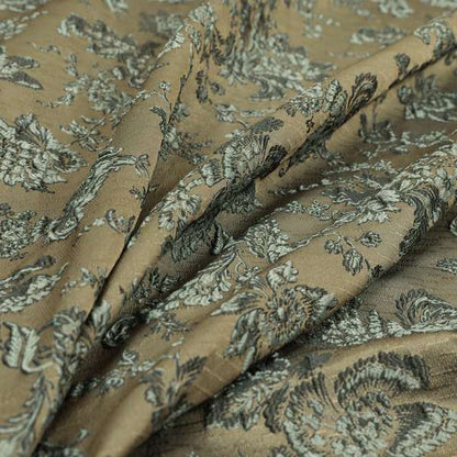Raised Textured Chenille Grey Colour Floral Pattern Upholstery Fabric 120918-99