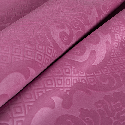 Agra Velveteen Embossed Damask Pattern Upholstery Curtains Fabric In Pink Velvet CTR-2765 - Made To Measure Curtains