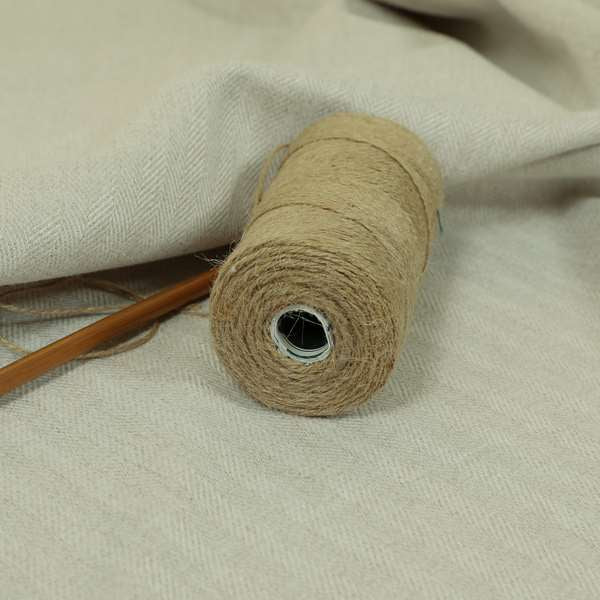 Aldwych Herringbone Soft Wool Textured Chenille Material Cream Furnishing Fabric - Made To Measure Curtains