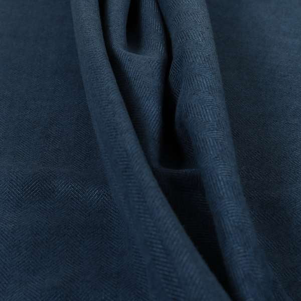 Aldwych Herringbone Soft Wool Textured Chenille Material Navy Blue Furnishing Fabric - Made To Measure Curtains