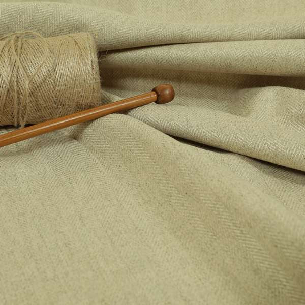 Aldwych Herringbone Soft Wool Textured Chenille Material Beige Furnishing Fabric - Made To Measure Curtains