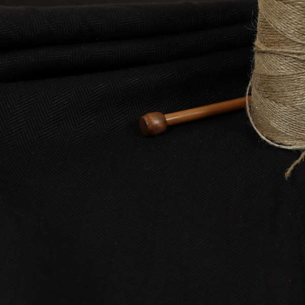 Aldwych Herringbone Soft Wool Textured Chenille Material Black Furnishing Fabric - Made To Measure Curtains