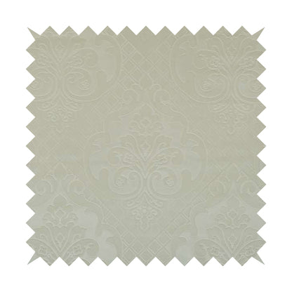 Alvaro Velveteen Embossed Damask Pattern Upholstery Curtains Fabric In Beige Velvet Colour