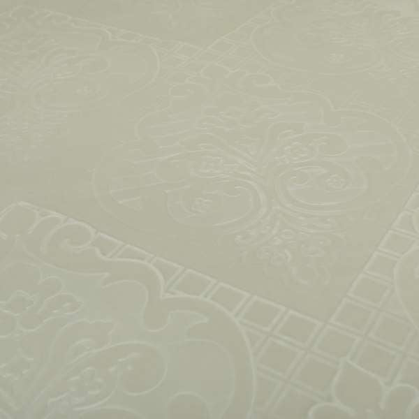 Alvaro Velveteen Embossed Damask Pattern Upholstery Curtains Fabric In Beige Velvet Colour - Handmade Cushions