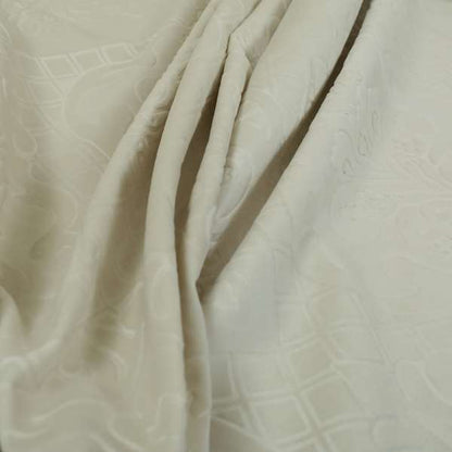 Alvaro Velveteen Embossed Damask Pattern Upholstery Curtains Fabric In Beige Velvet Colour - Handmade Cushions