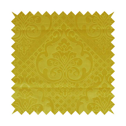 Alvaro Velveteen Embossed Damask Pattern Upholstery Curtains Fabric In Yellow Colour