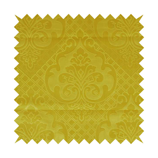 Alvaro Velveteen Embossed Damask Pattern Upholstery Curtains Fabric In Yellow Colour