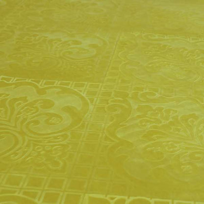 Alvaro Velveteen Embossed Damask Pattern Upholstery Curtains Fabric In Yellow Colour