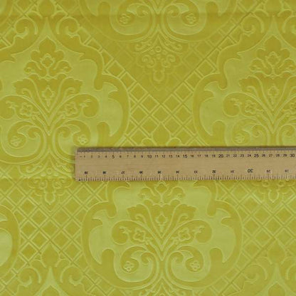 Alvaro Velveteen Embossed Damask Pattern Upholstery Curtains Fabric In Yellow Colour