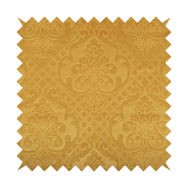 Alvaro Velveteen Embossed Damask Pattern Upholstery Curtains Fabric In Orange Colour