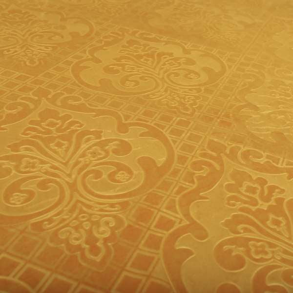 Alvaro Velveteen Embossed Damask Pattern Upholstery Curtains Fabric In Orange Colour