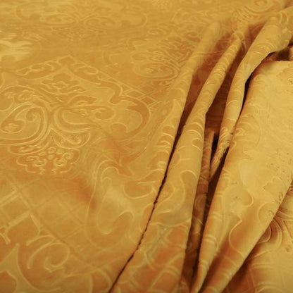 Alvaro Velveteen Embossed Damask Pattern Upholstery Curtains Fabric In Orange Colour