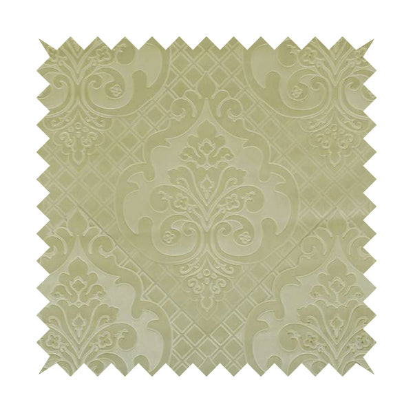 Alvaro Velveteen Embossed Damask Pattern Upholstery Curtains Fabric In Light Green Colour - Made To Measure Curtains