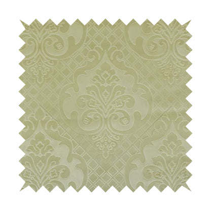 Alvaro Velveteen Embossed Damask Pattern Upholstery Curtains Fabric In Light Green Colour - Handmade Cushions