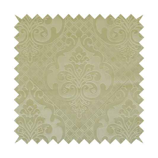 Alvaro Velveteen Embossed Damask Pattern Upholstery Curtains Fabric In Light Green Colour