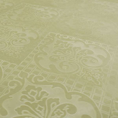 Alvaro Velveteen Embossed Damask Pattern Upholstery Curtains Fabric In Light Green Colour - Handmade Cushions