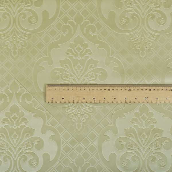 Alvaro Velveteen Embossed Damask Pattern Upholstery Curtains Fabric In Light Green Colour