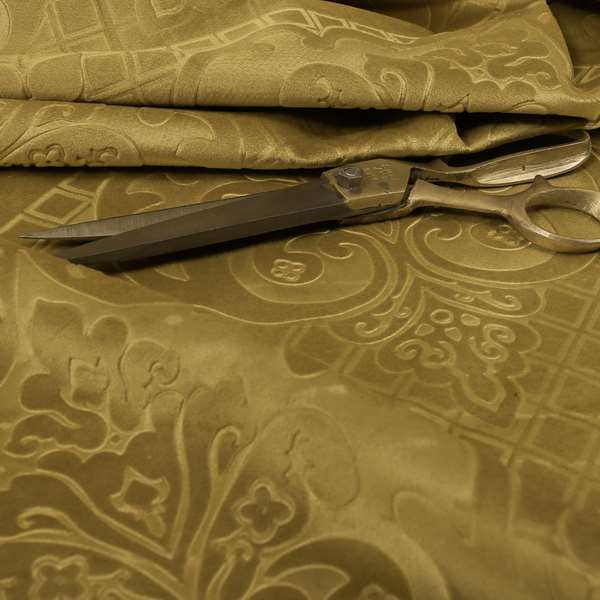 Alvaro Velveteen Embossed Damask Pattern Upholstery Curtains Fabric In Green Grass Colour - Handmade Cushions