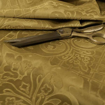 Alvaro Velveteen Embossed Damask Pattern Upholstery Curtains Fabric In Green Grass Colour