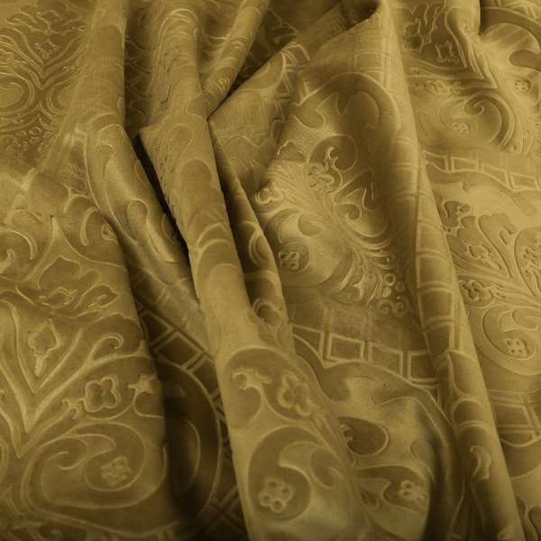 Alvaro Velveteen Embossed Damask Pattern Upholstery Curtains Fabric In Green Grass Colour