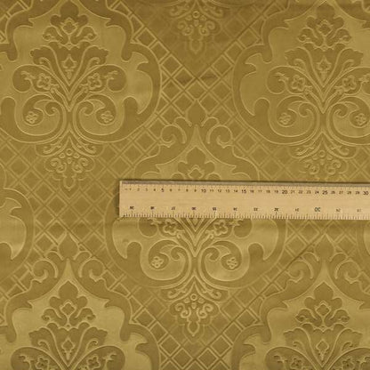 Alvaro Velveteen Embossed Damask Pattern Upholstery Curtains Fabric In Green Grass Colour