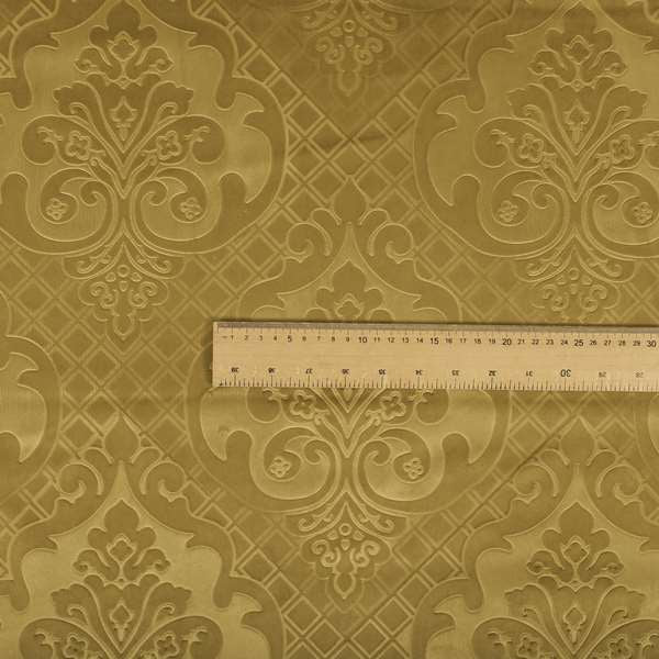 Alvaro Velveteen Embossed Damask Pattern Upholstery Curtains Fabric In Green Grass Colour - Handmade Cushions