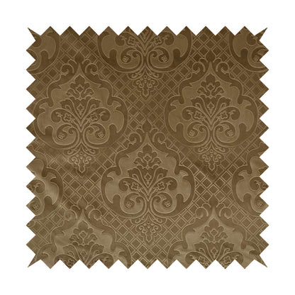 Alvaro Velveteen Embossed Damask Pattern Upholstery Curtains Fabric In Brown Velvet Colour - Handmade Cushions