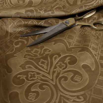 Alvaro Velveteen Embossed Damask Pattern Upholstery Curtains Fabric In Brown Velvet Colour - Handmade Cushions