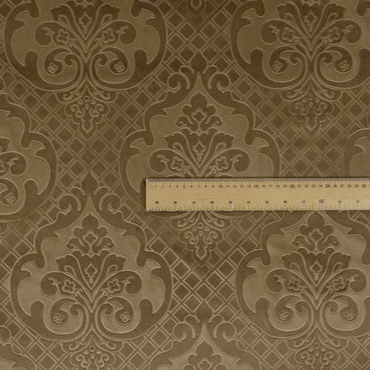 Alvaro Velveteen Embossed Damask Pattern Upholstery Curtains Fabric In Brown Velvet Colour