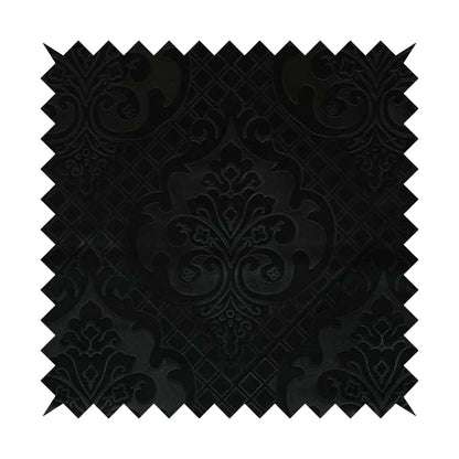 Alvaro Velveteen Embossed Damask Pattern Upholstery Curtains Fabric In Black Colour - Made To Measure Curtains