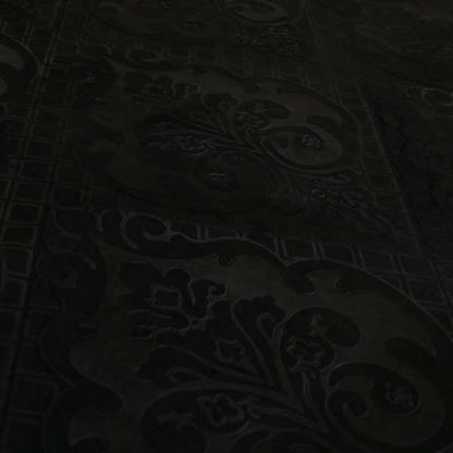 Alvaro Velveteen Embossed Damask Pattern Upholstery Curtains Fabric In Black Colour - Made To Measure Curtains