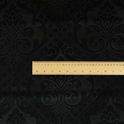 Alvaro Velveteen Embossed Damask Pattern Upholstery Curtains Fabric In Black Colour