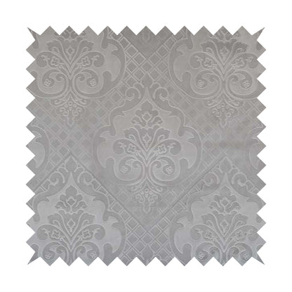 Alvaro Velveteen Embossed Damask Pattern Upholstery Curtains Fabric In Silver Velvet Colour