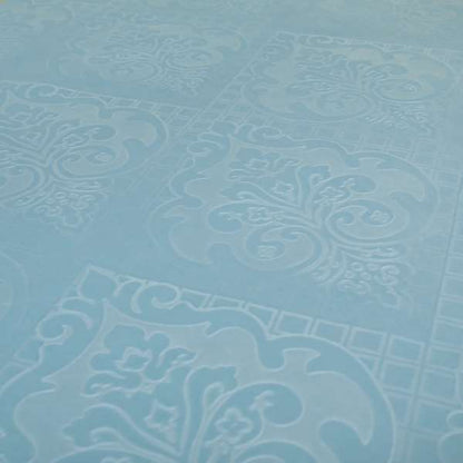 Alvaro Velveteen Embossed Damask Pattern Upholstery Curtains Fabric In Sky Blue Velvet Colour