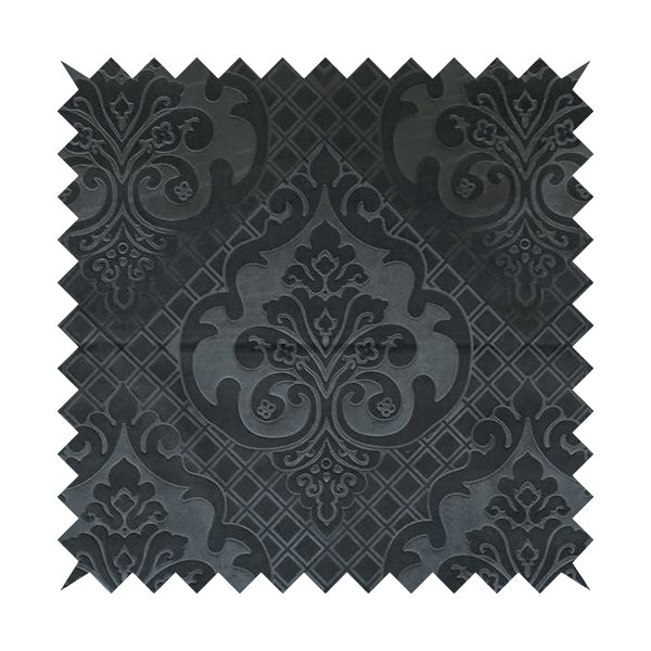 Alvaro Velveteen Embossed Damask Pattern Upholstery Curtains Fabric In Grey Velvet Colour - Made To Measure Curtains