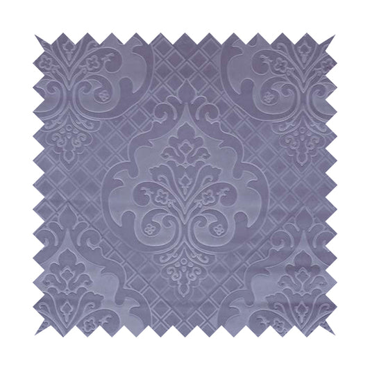 Alvaro Velveteen Embossed Damask Pattern Upholstery Curtains Fabric In Lilac Purple Velvet Colour