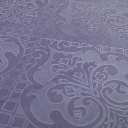 Alvaro Velveteen Embossed Damask Pattern Upholstery Curtains Fabric In Lilac Purple Velvet Colour