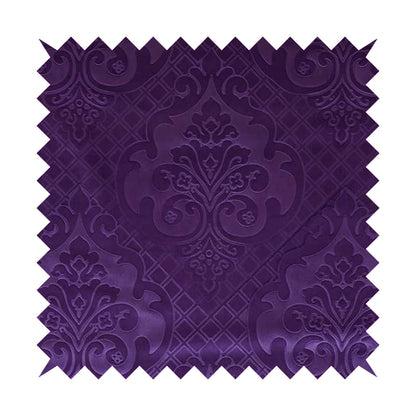 Alvaro Velveteen Embossed Damask Pattern Upholstery Curtains Fabric In Purple Velvet Colour