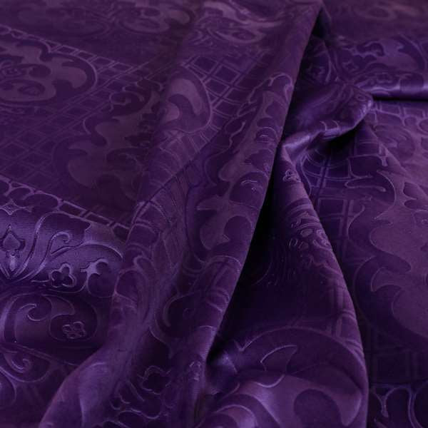 Alvaro Velveteen Embossed Damask Pattern Upholstery Curtains Fabric In Purple Velvet Colour - Roman Blinds