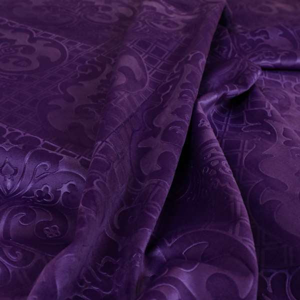 Alvaro Velveteen Embossed Damask Pattern Upholstery Curtains Fabric In Purple Velvet Colour - Handmade Cushions