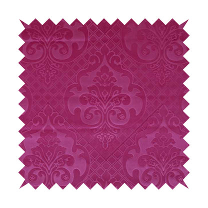 Alvaro Velveteen Embossed Damask Pattern Upholstery Curtains Fabric In Pink Velvet Colour - Roman Blinds