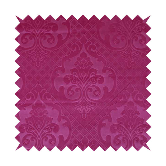 Alvaro Velveteen Embossed Damask Pattern Upholstery Curtains Fabric In Pink Velvet Colour