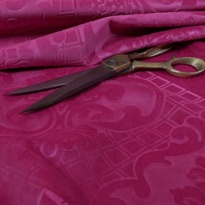 Alvaro Velveteen Embossed Damask Pattern Upholstery Curtains Fabric In Pink Velvet Colour