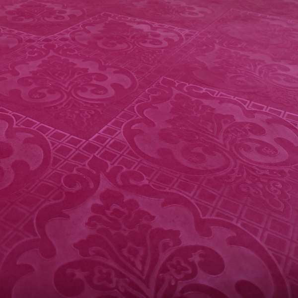 Alvaro Velveteen Embossed Damask Pattern Upholstery Curtains Fabric In Pink Velvet Colour - Roman Blinds