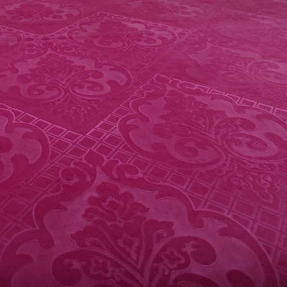 Alvaro Velveteen Embossed Damask Pattern Upholstery Curtains Fabric In Pink Velvet Colour - Roman Blinds