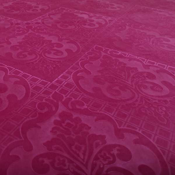 Alvaro Velveteen Embossed Damask Pattern Upholstery Curtains Fabric In Pink Velvet Colour - Made To Measure Curtains