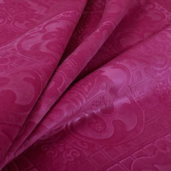 Alvaro Velveteen Embossed Damask Pattern Upholstery Curtains Fabric In Pink Velvet Colour - Roman Blinds